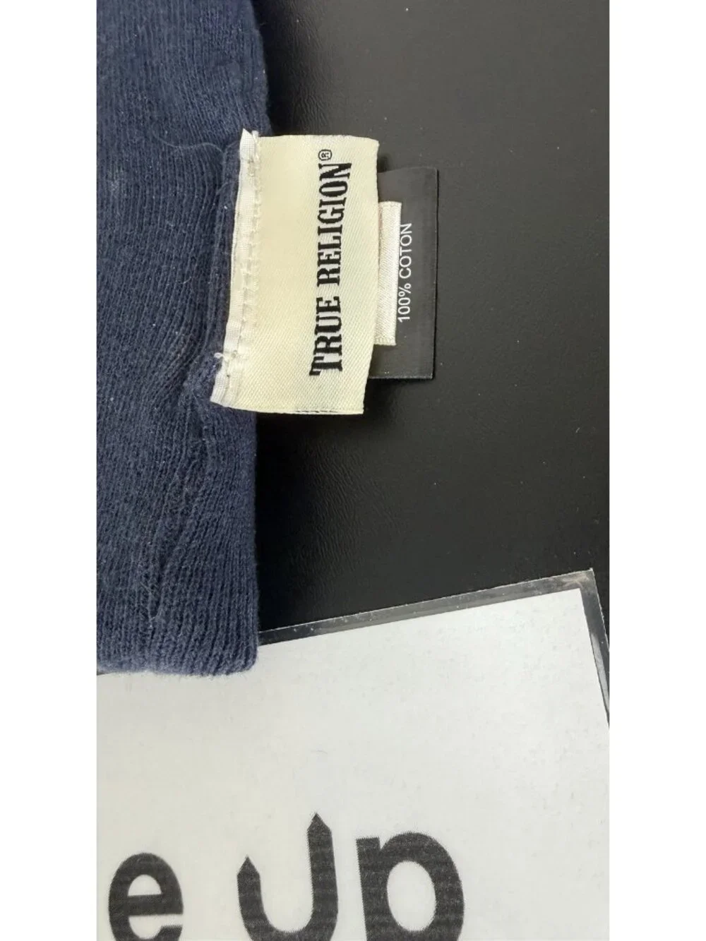 True Religion Blue Solid Beanie Hat One Size Men Orange Logo Fall Winter